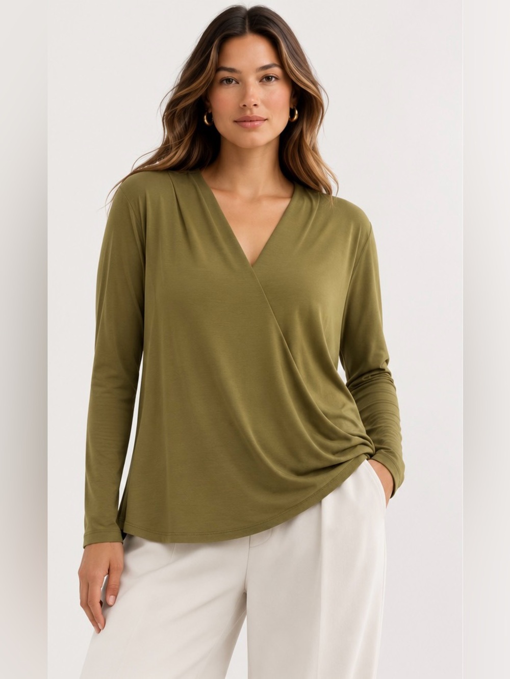 BNWT KIT & ACE Olive Wrap-Front Long Sleeve Top